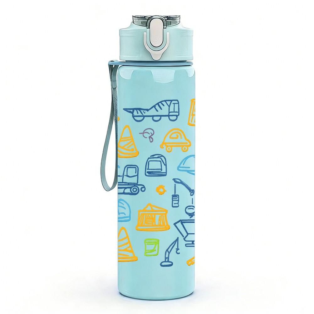 1PC Cute Doodle Sticker Pack Pattern 750ml Color Plastic Sports Water Bottle Leakproof Flip Straw Lid Suitable for Sports Office Home Use