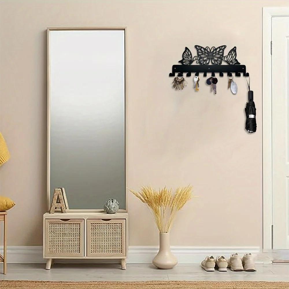 Three Buteerfly Black Art Metal Key Holder For Wall Decor Decorative Hook Organizer Rack For Towel Bag Clothing Keys For Home