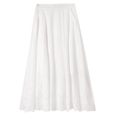Women's High-Waisted A-Line Cotton Midi Skirt