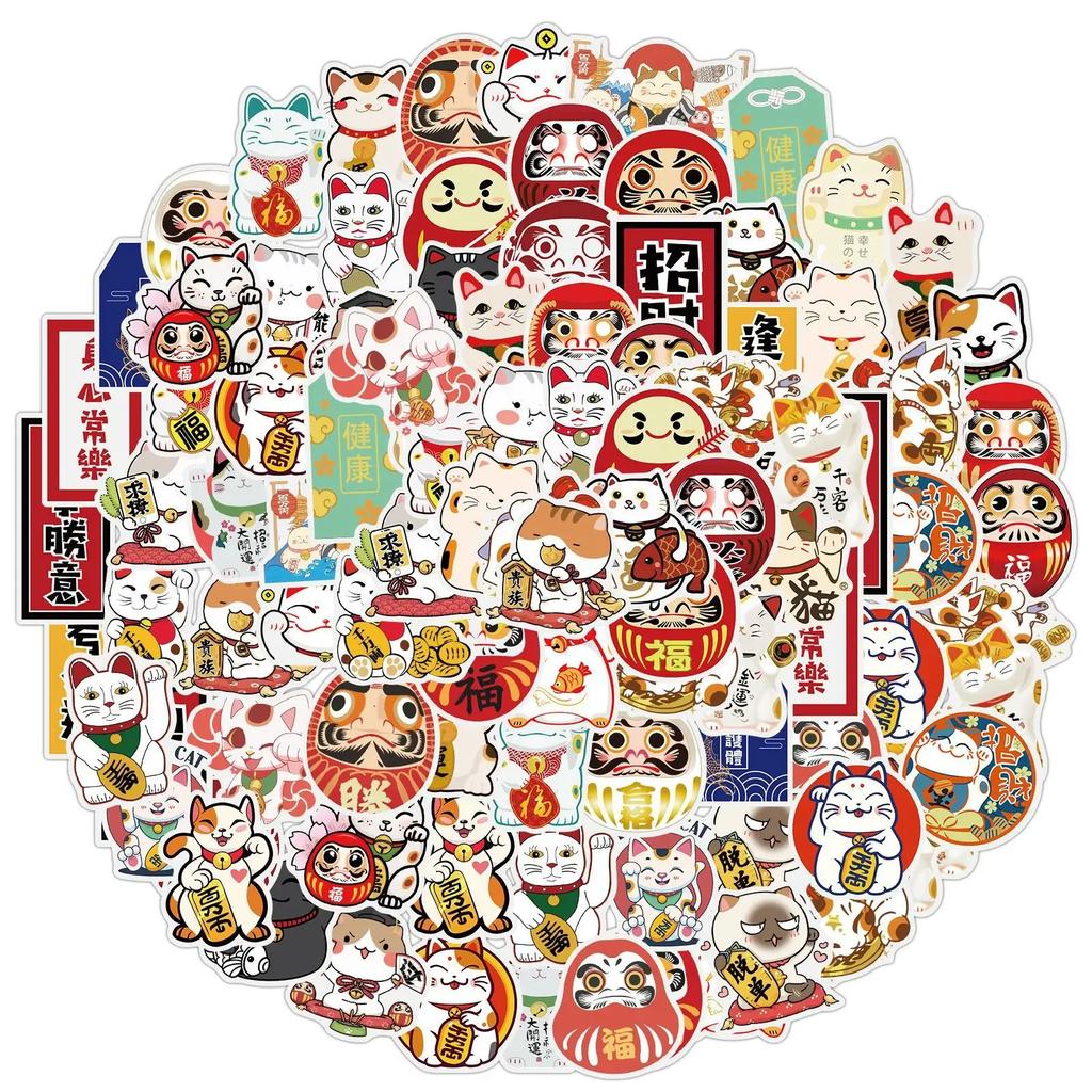 50Pcs Kawaii Lucky Cat Waterproof Stickers Classic Toy Travel Laptop Skateboard Cup Car Guitar Graffiti Children Toy Party Gifts