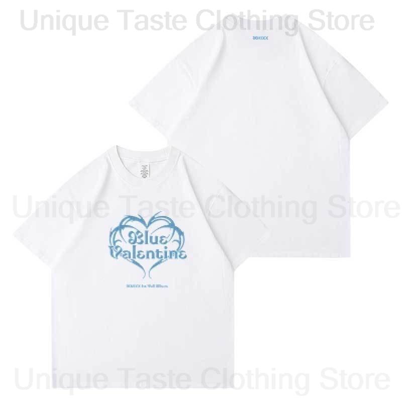 NMIXX Blue Valentine T Shirt Kpop Fashion Letter Print Tshirt Women Unisex Summer Cotton Short Sleeve Tee Tops NMIXX Fans Clothes S