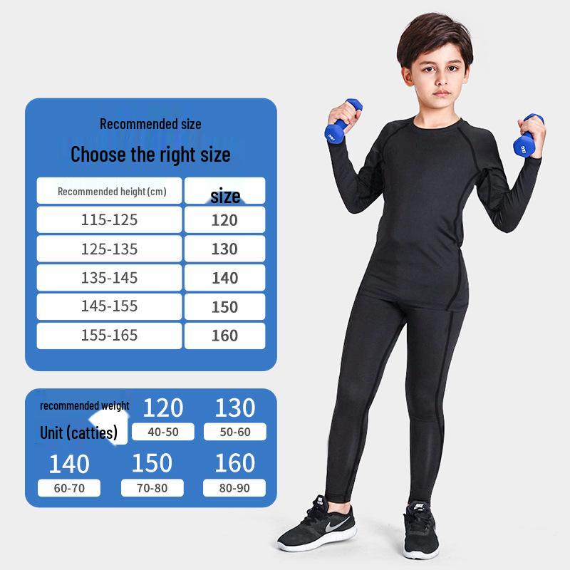 Kids' Sports & Fitness Set: Quick-Dry Basketball, Soccer, Outdoor Training Base Layer & Warm Tight-Fit Suit for Boys