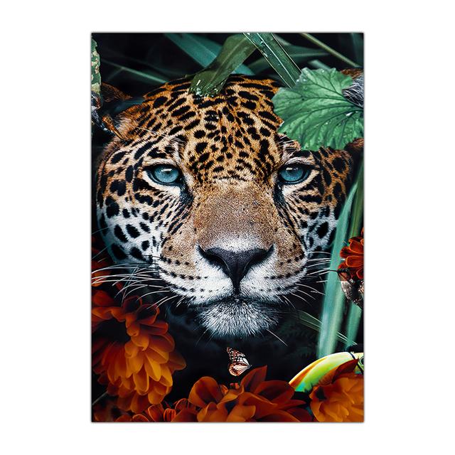 Flower with Animal Lion Tiger Deer Leopard Canvas Painting Wall Art Picture Nordic Print Poster for Living Room Home Decor No Frame