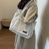 Simple Corduroy Tote Bag, Solid Color Shoulder Bag, Retro Multi Pockets Handbag For School Work Shopping