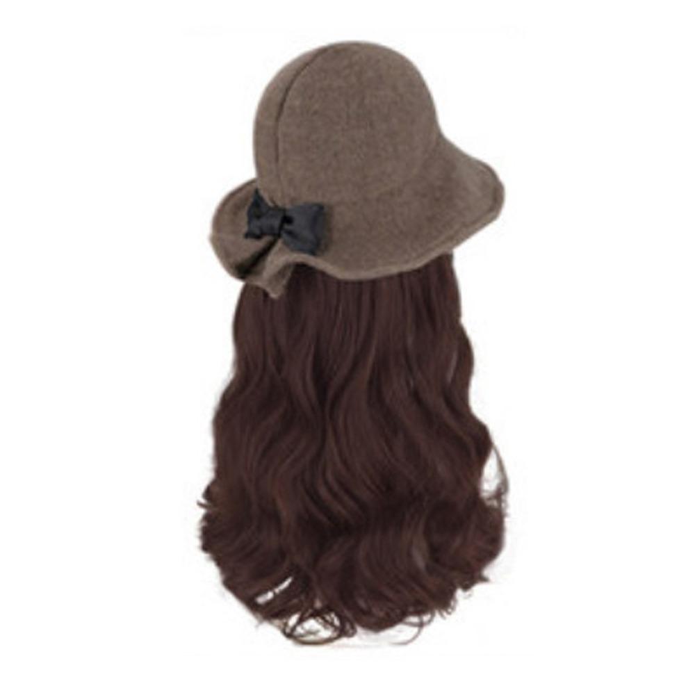 Bucket Hat Bow Top Hat Wig Korean Style Long Curly Wave Hair Fisherman Hat Wig  Autumn Winter