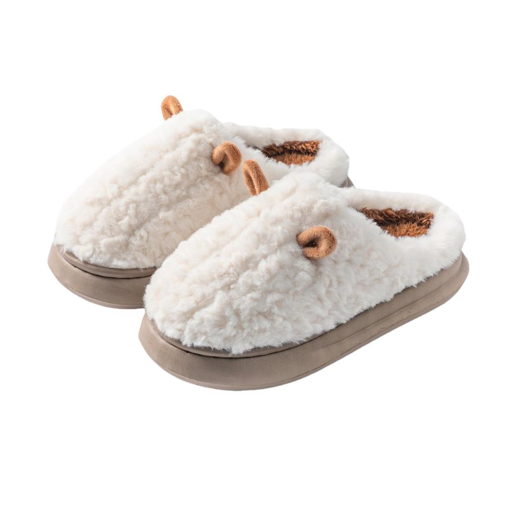 Thick-Soled Non-Slip Winter Plush Cotton Slippers for Indoors