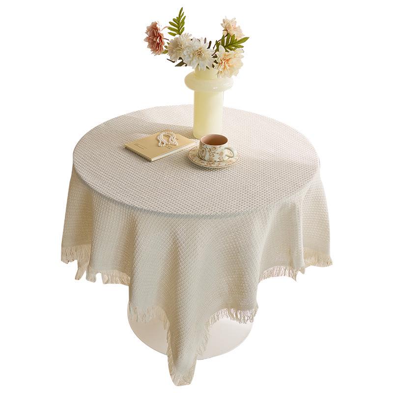 Pastoral White Tassel Tablecloth - French-Inspired Cotton Linen for Coffee and Bedside Tables