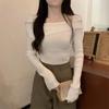 Slash Neck Knitwear Off Shoulder Top Women's Thin Bottomed Shirt Slim Long Sleeve Hotsweet Casual Commuting New Fashion