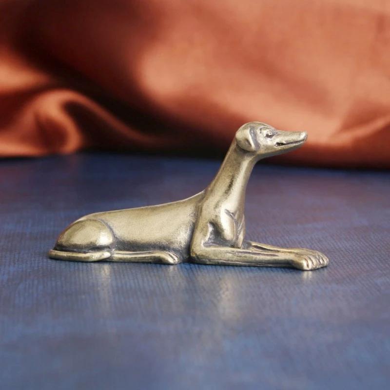 Statuetă Durabilă din Alamă Cățel Miniatură Câine Greyhound Figurină Colecționabilă Fără Pene Cadou de Sărbători Ornament de Birou Metal Decor pentru Casă
