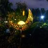Solar Wrought Iron LED Flame Moon Landscape Lights for Outdoor Courtyards and Villas