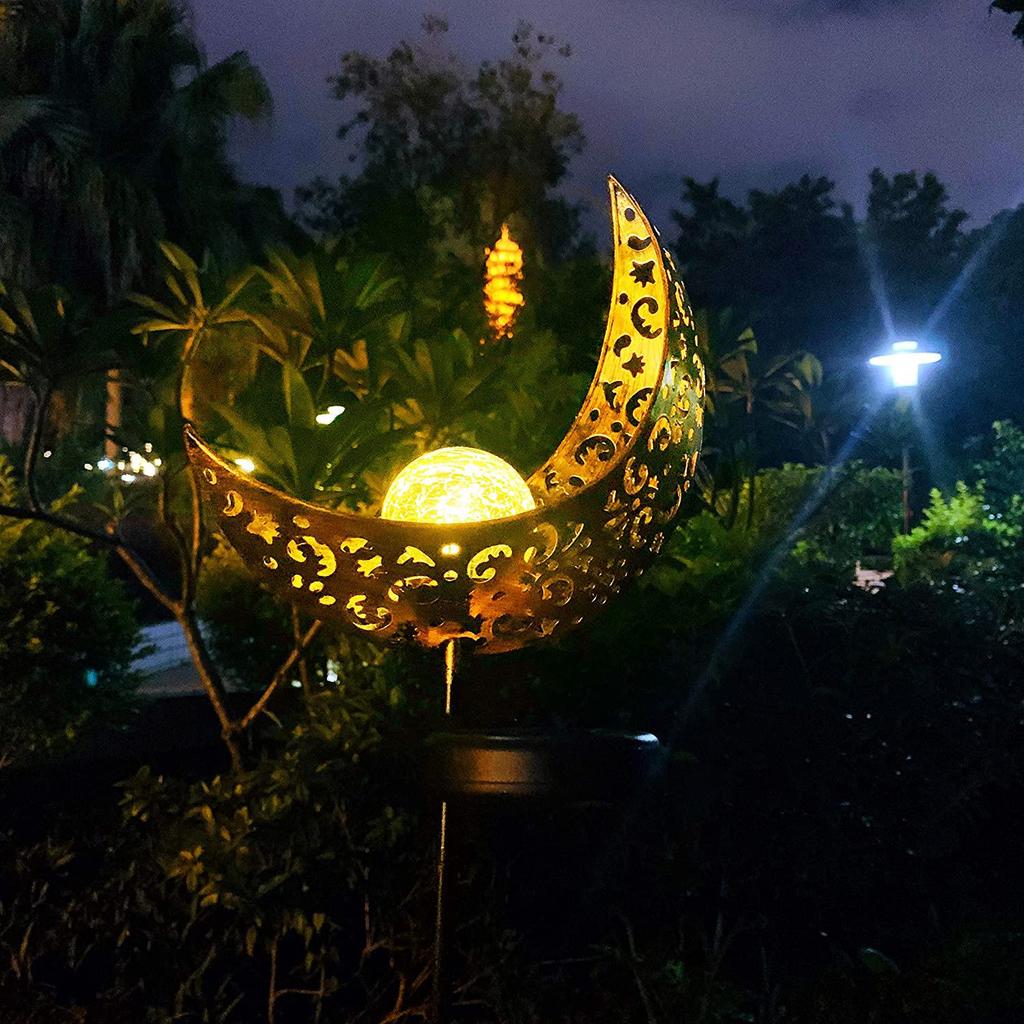 Solar Wrought Iron LED Flame Moon Landscape Lights for Outdoor Courtyards and Villas