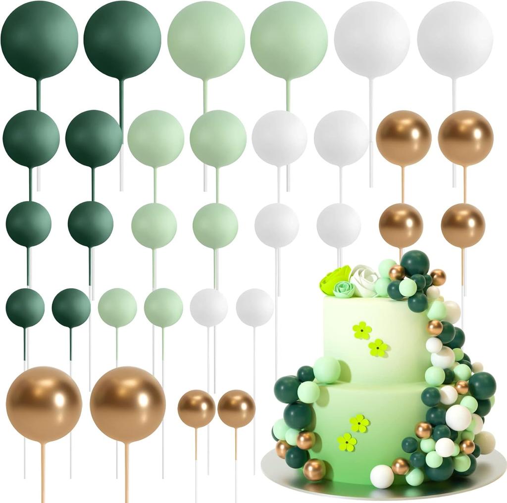 32Pcs Christmas Ball Cake Topper Decorations Foam Balls Cake Picks Cake Topper Balls Cake Decorations for Wedding Party Birthday