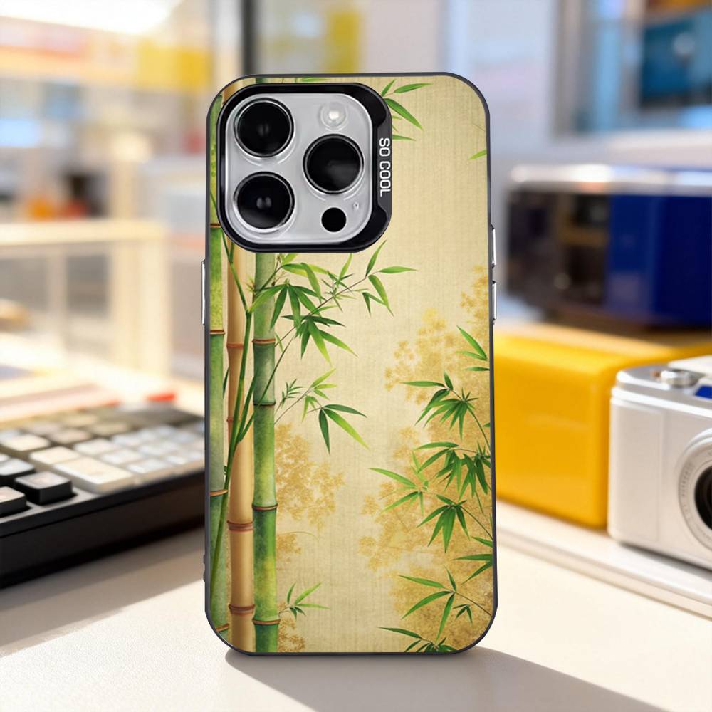 Painting Chinese Style Bamboo Phone Case For iPhone 17,16,15,14,13,12,11,Pro,XS,Max,Plus,Mini,SE4,E IMD Matte Black