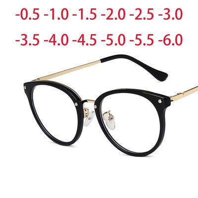 Trendy Minail Round Eyeglass Frames With Prescription Lens Short Sight Eyewear 0 -0.5 -1 -1.25 -1.5 -1.75 -2.0 To -6