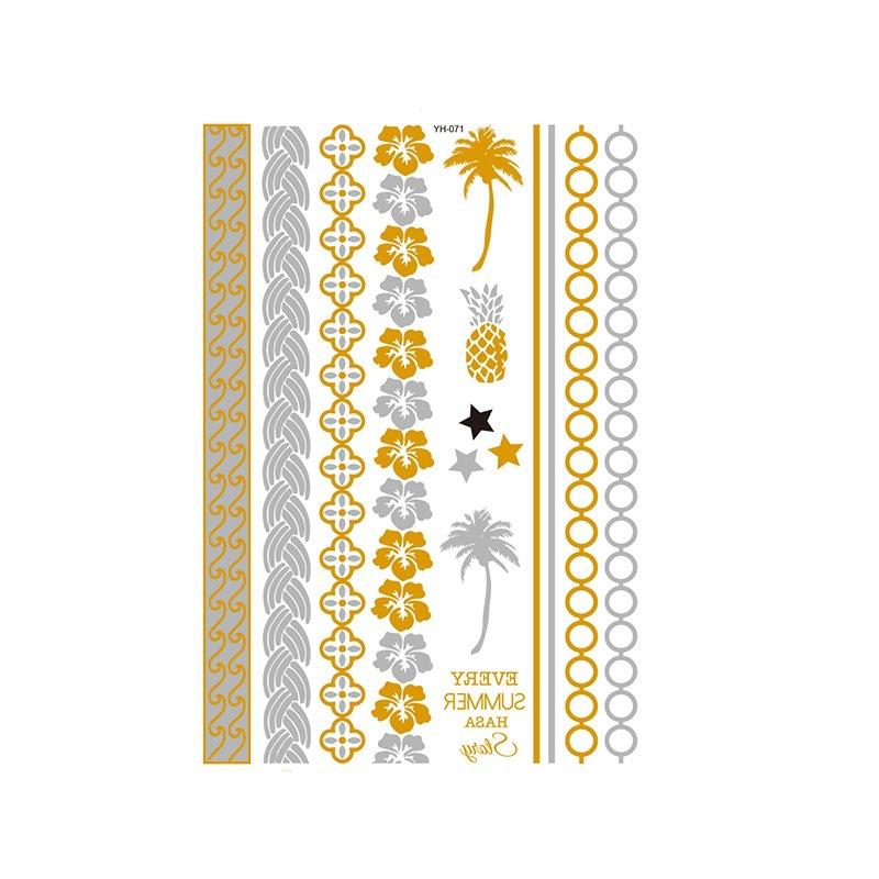 Yh Retro Large Bronzing Tattoo Sticker Waterproof Tattoo Sticker Amazon Set Hot Silver Color Printing Sticker