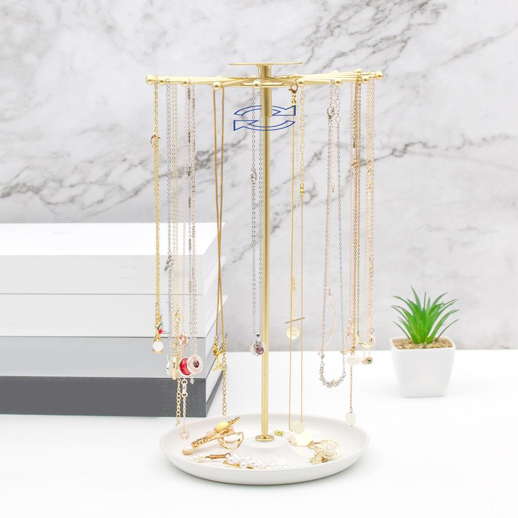 Metal Jewelry Holder with Circular Base Accessories Stand Rotatable Accessory Showcase Rack for Home and Store Use