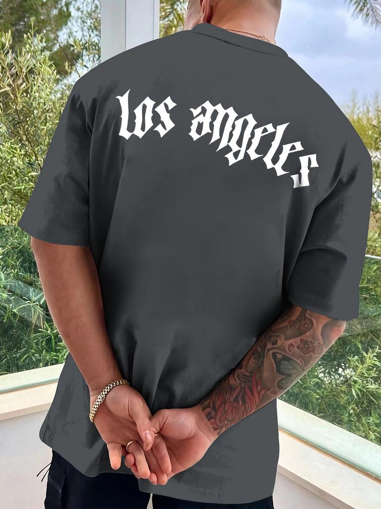 Los Angeles Print T-shirt, Versatile & Breathable Street Fashion For Men, SCasual Crew Neck Short Sleeve T-shirt For Summer
