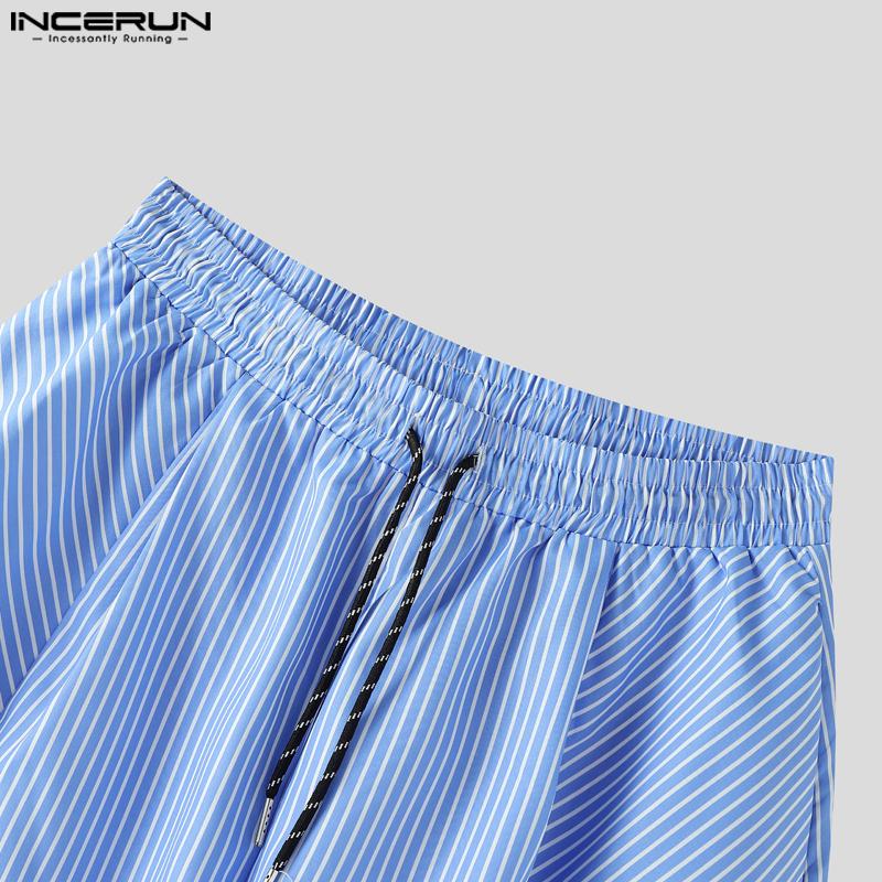 INCERUN Herren Kordelzug Elastischer Bund Gestreift Bedruckt Lässig Baggy Drop-Crotch Hose