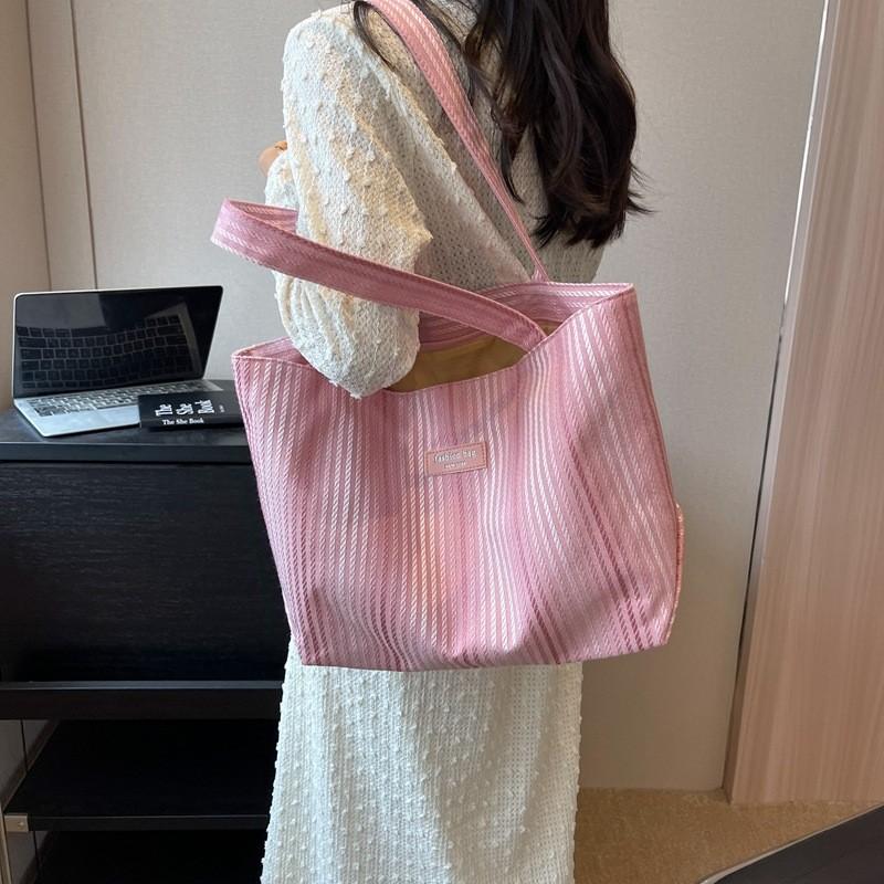Stylish Canvas Tote Bag For Women With Trendy Stripes Perfect For Shopping And Daily Use
