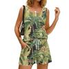 Completo estivo casual da donna con stampa floreale, canotta a collo quadrato senza maniche, abbigliamento sportivo con tasche e pantaloncini, outfit leggero e confortevole