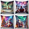 Home Decor Christmas Scenes: Santa, Deer, Snowmen Decor Pattern Cushion Cover Suitable For Sofa Bedroom Car Pillow Cover