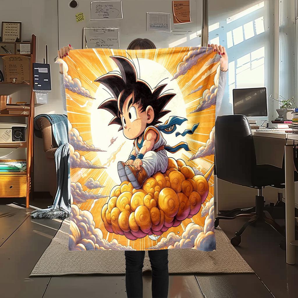 1 szt. Koc flanelowy z nadrukiem Son Goku, Wysokiej jakości, Na wszystkie pory roku, Wystrój domu, Ciepło i komfort, Idealny na prezenty świąteczne