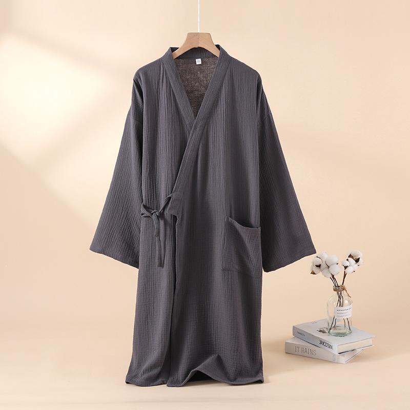 2026 Japanese New Spring/Summer Couple Kimono Robe 100% Cotton Crepe Cloth and Women's Bathrobe Thin Home Sleeping Robe