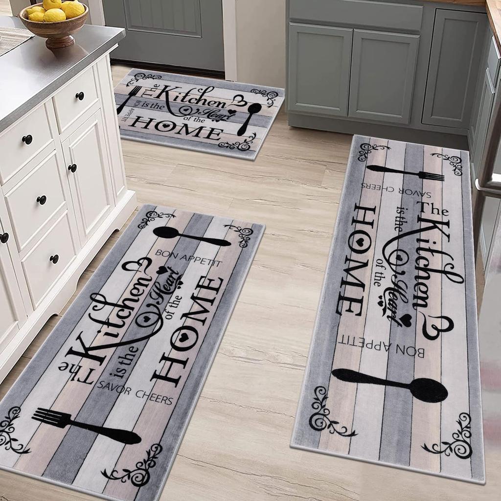 3-Piece Kitchen Rug Set Machine Washable Kitchen Anti-Slip Suitable for Kitchen Rugs and Mats Ideal for Kitchen Use