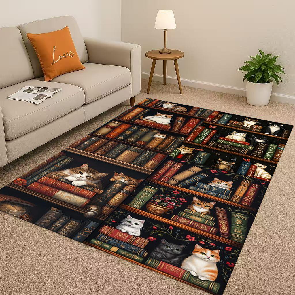HD Magic Book Library Bookshelf Living Room Non Slip Area Rug Soft Carpet for Bedroom Sofa , Easy Clean Home Doormat Playmat