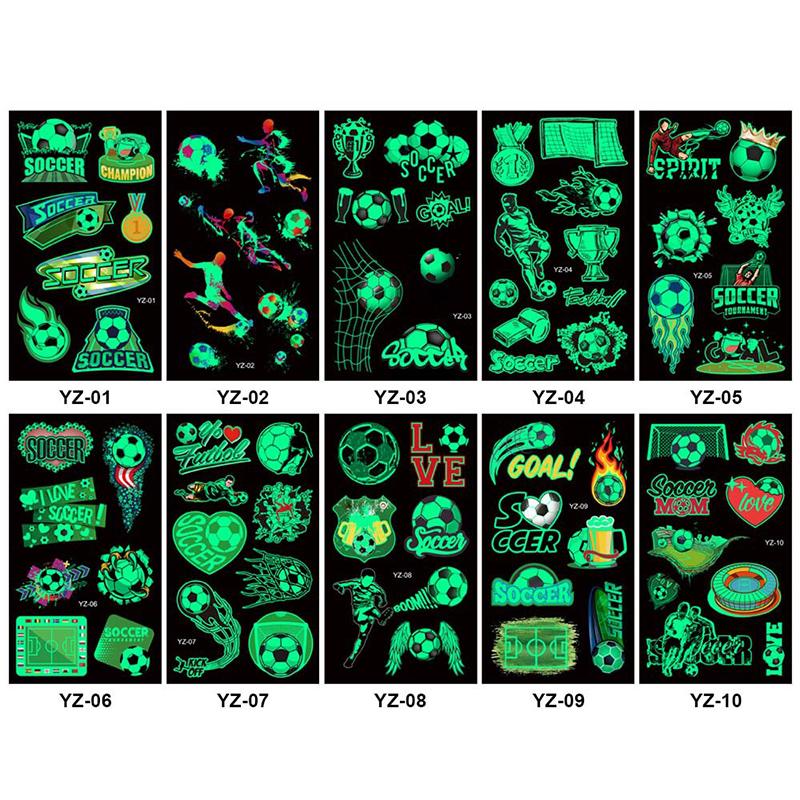 10PCS Soccer Temporary Tattoos Glow in the Dark Waterproof Luminous Fake Tattoo Body Stickers for Football Tournament Fans