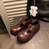 Cowhide version of grape mother same leather big head niche platform Mary Jane shoes women's retro versatile small leather shoes single shoes