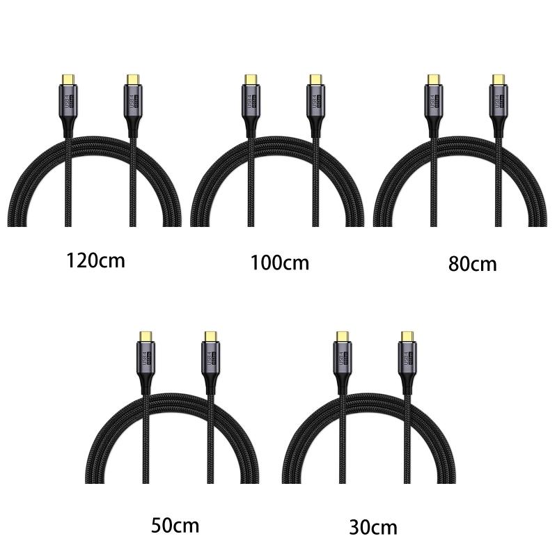 Type C Male to Type C Male Cable Nylon Braid 40Gbps 8K@60Hz PD100W Fast Charge Sync Data Cable 40Gbps for Laptop Tablet