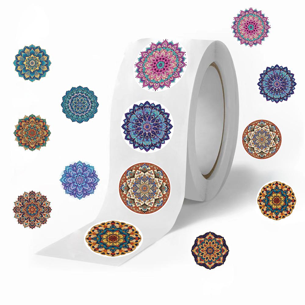 500 Pieces/rolling Sticker Hot-selling Tape Mandala Pattern Sticker Hand Account Material Decorative Envelope Seal Sticker