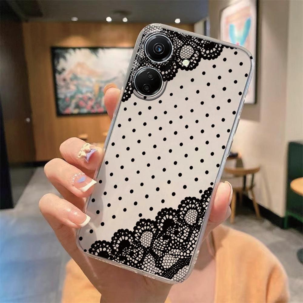 Romantic White Lace Phone Case For Xiaomi Redmi 13C 13 Note 13 12 11 10 8 Pro 10 9C 9A 10C 12C Flower Clear Transparent Cover