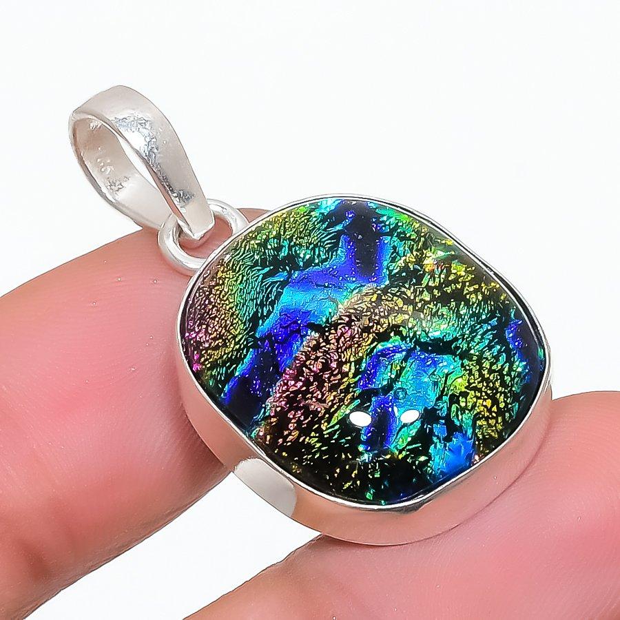 

Mexican Dico Glass Gemstone 925 Steling Silver Jewelry Pendant 1.26 SU-9615