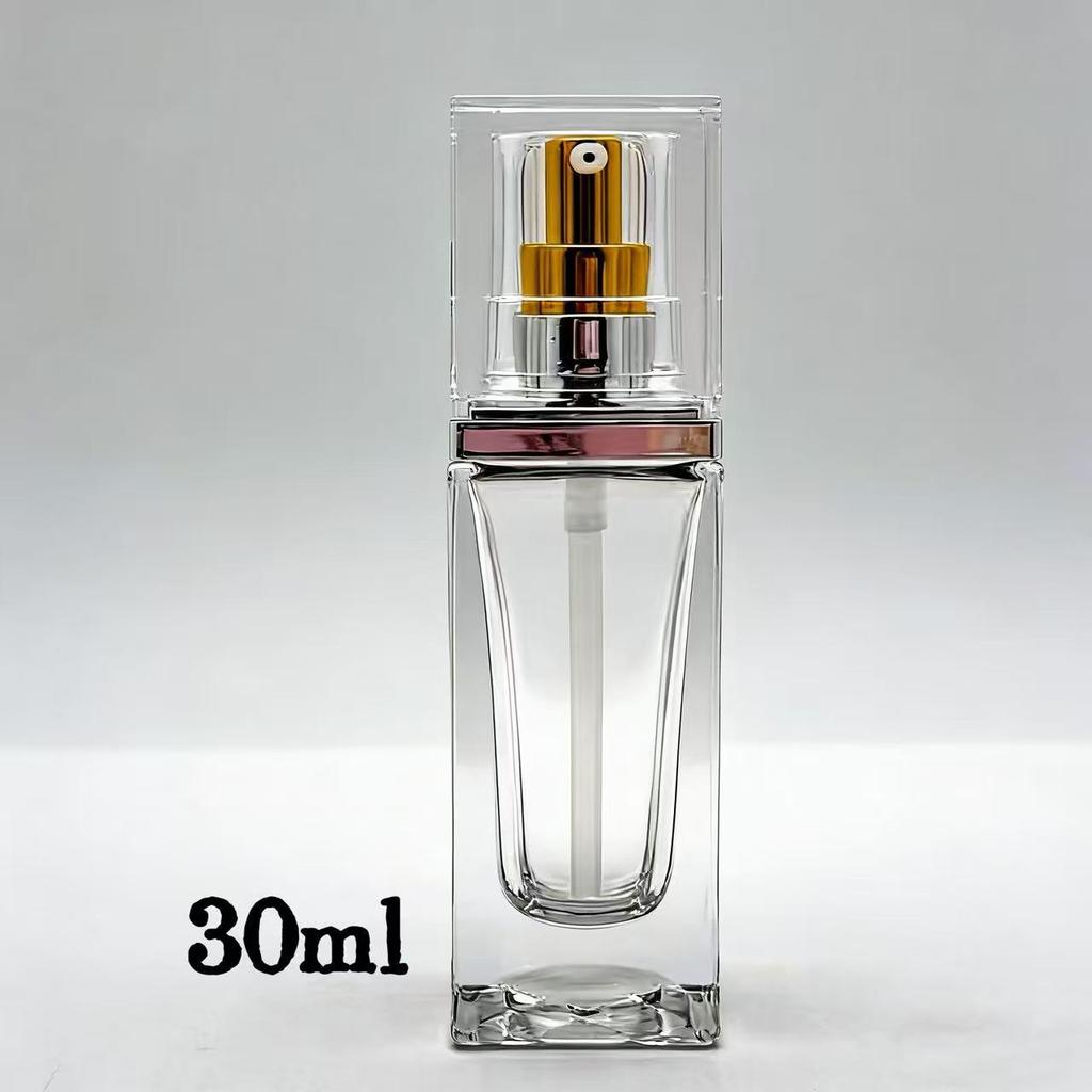 30ml Square Glass Serum Bottle with Pump and Electroplated Cap