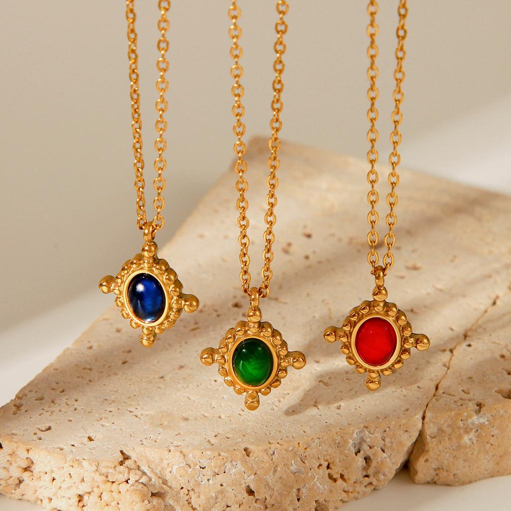 Same Style Titanium Steel Necklace Cross Pendant Inlaid with Semi-Precious Stones Fashionable Versatile Necklace for Women