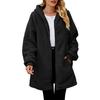 Fashionable Plush Jacket for Women Loose Hooded Zipper Coat Solid Color Long Sleeved Pocket