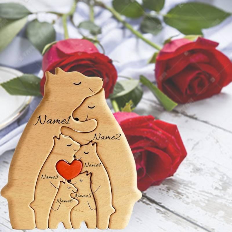 Personalized Bear Hug Garnish Wooden Puzzle Toy Family Bear Educational Xmas Toy