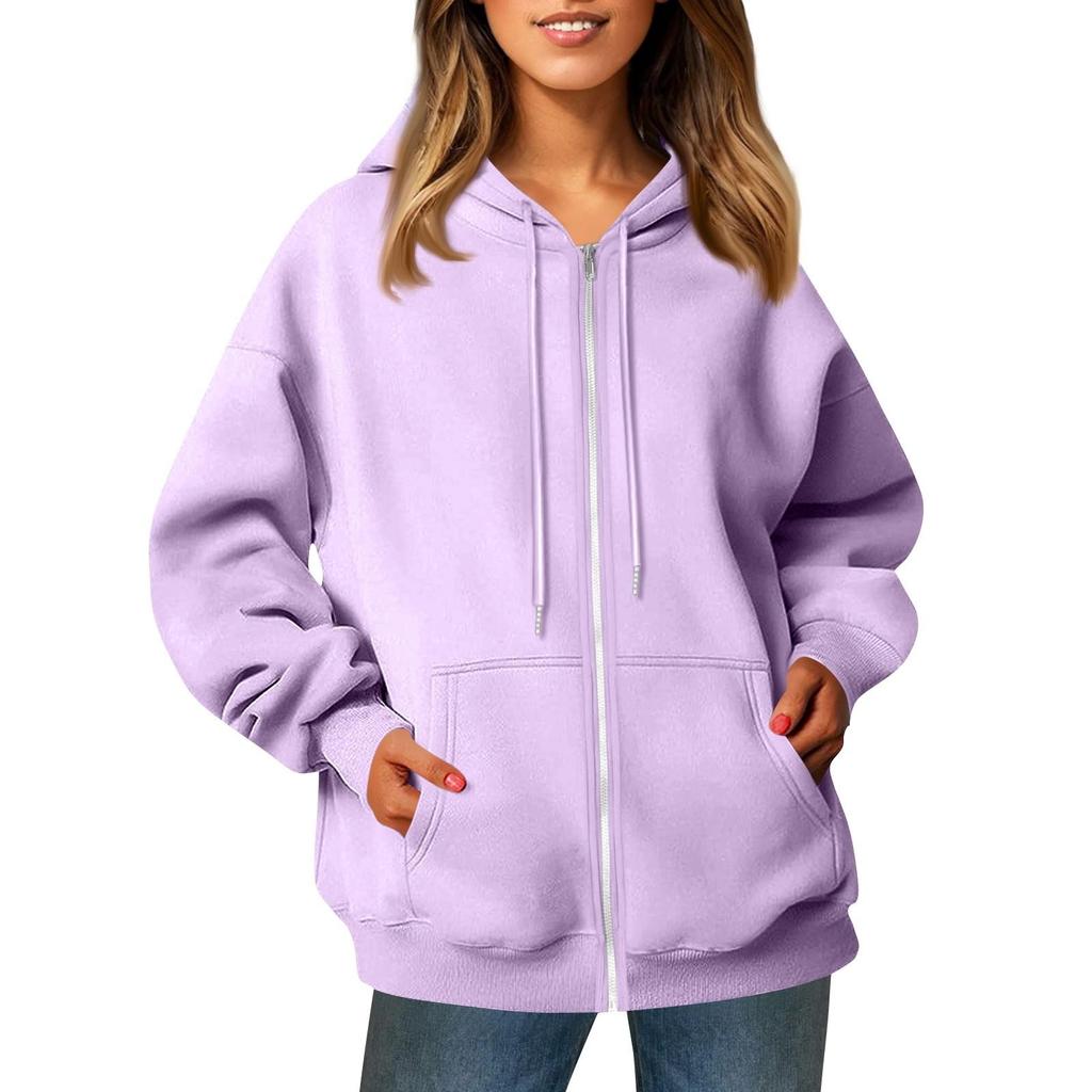 Damen Casual Fashion Solid Color Langarm Tasche Reißverschluss Kapuze Kordelzug Sweatshirt Jacke