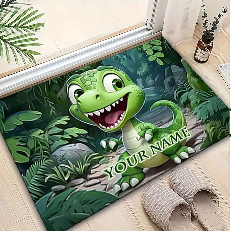 1PC Custom Name Dinosaur Adventure Jungle Theme Floor Mat Ideal for Living Room, Game Rooms, Office, Bedroom,Floor Mat Playful Design