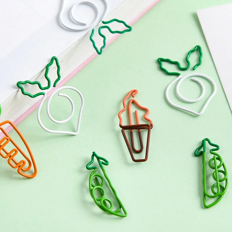 4PCS/lot Kawaii Paperclips Binder Clips Carrot Ice Cream Pea Turnip Shape Paper Clip School Stationery Bookmark Ticket Holder