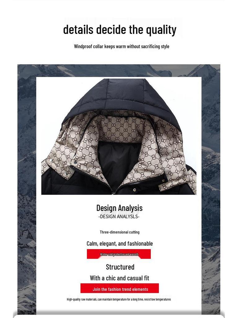 Men's 2025 Winter Thickened Hooded Down Jacket, Mid-Length, Fashionable Style for Couples