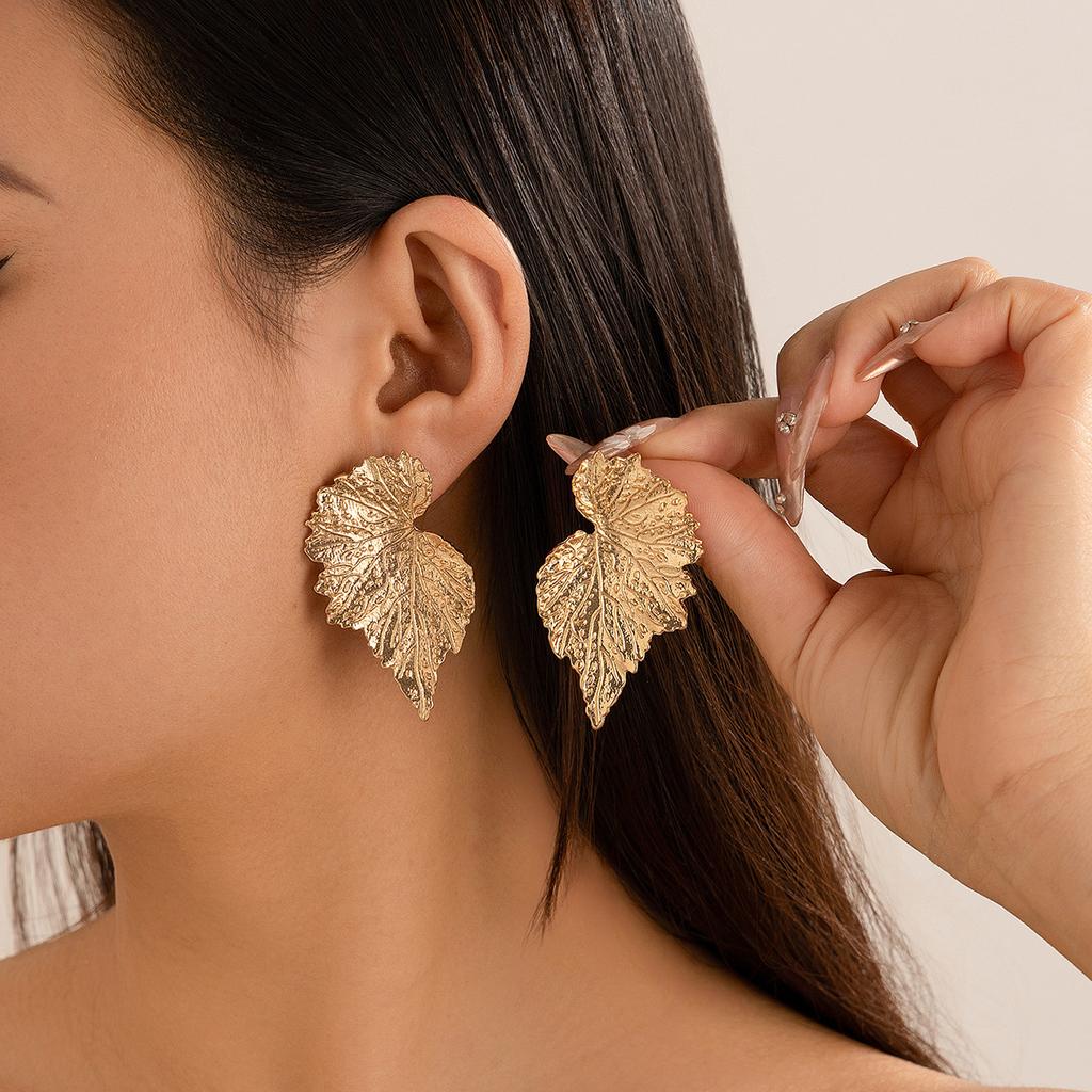 Punk Metal Style Ginkgo Biloba Gold Stud Earrings Women, Fashion Trendy Leaf Earrings Earrings