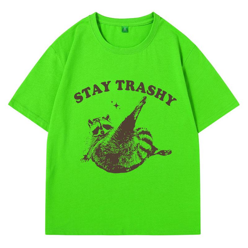 Vintage 90er Lustiges Waschbär T-Shirt Y2k Kleidung Boho Ästhetik Niedlich Bleib Trashig T-Shirt Lustiges Meme Übergroß Baumwolle Kurzarm