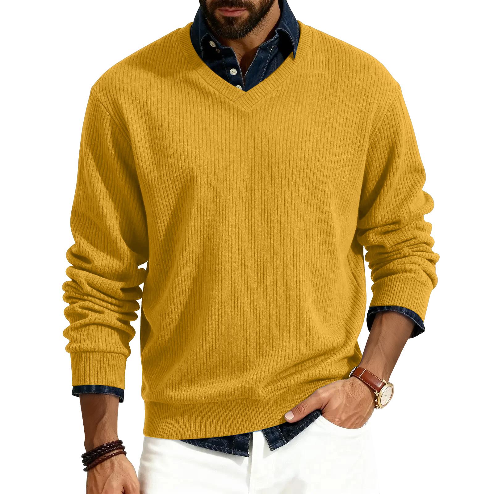 

Men s V-neck long-sleeved ribbed knit pullover L