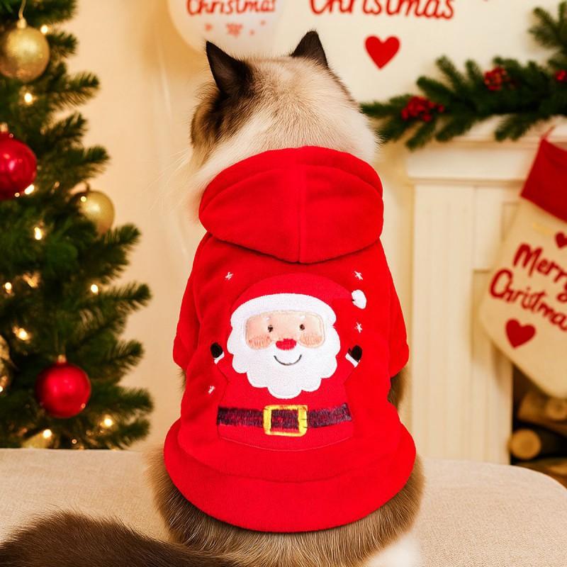 Pet Christmas Sweater Dogs Cats Winter Fleece Hoodie Santa Design Small To Large Sizes
