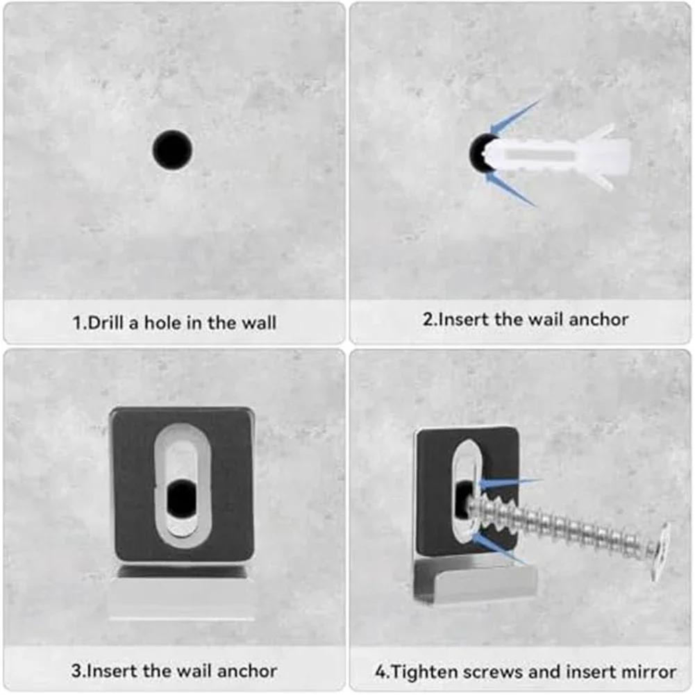 4pcs Wall Glass Mirror Clips Clamp Frameless Bathroom Mirror Glass Wall Mounting Fixing Kit Hardware With Screws Mirror Holder