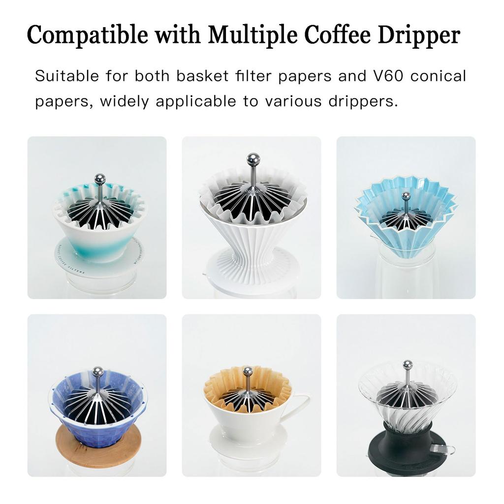 Codale Coffee Filter Metal Coffee Cone Tamper for Basket Filters and Drip Coffee Paperweight, (Silver)