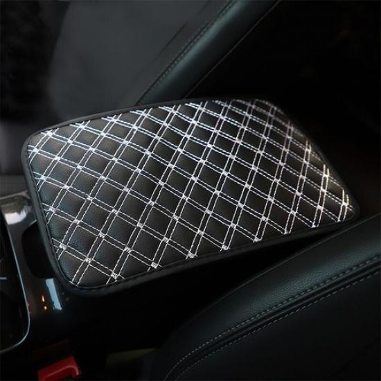 Quilted Embroidery PU Leather Car Armrest Box Cover Pad Center Console Protector